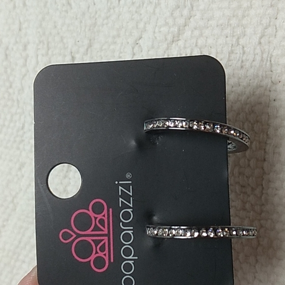 Paparazzi Hoop earrings Black w Rhinestones